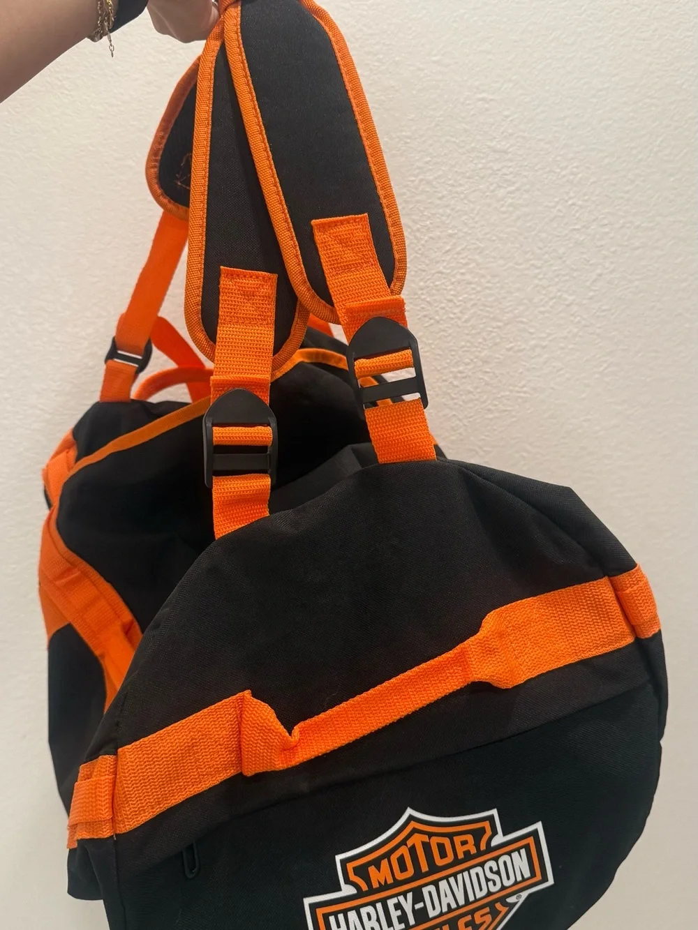 Harley Davidson Orange & Black Motorcycle Duffel Bag Gear Bag Travel Bag